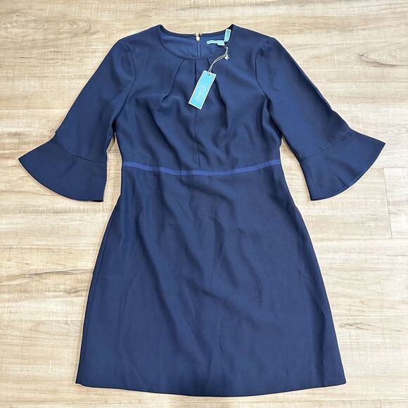 Draper James NEW‎ Women's Solid Keyhole Dress Size 10 Navy Blue Bell Sleeve - Picture 1 of 10